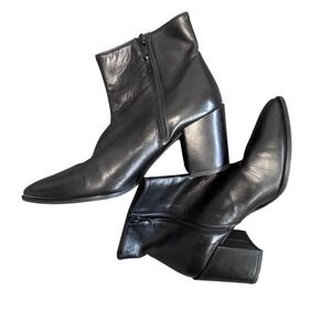 Stuart Weitzman Black Leather Pointed Toe Block Heel Ankle Boots Womens 6.5M